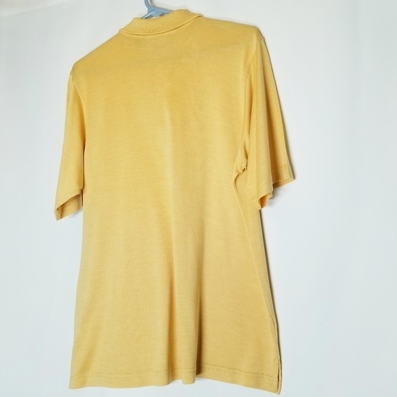 Finn mens 100% silk Medium pullover yellow Henley polo top has pilling or pulls - Picture 7 of 8